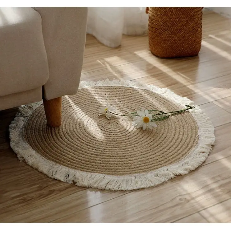 Tapis rond jute à bord blanc Tapis Heikoa