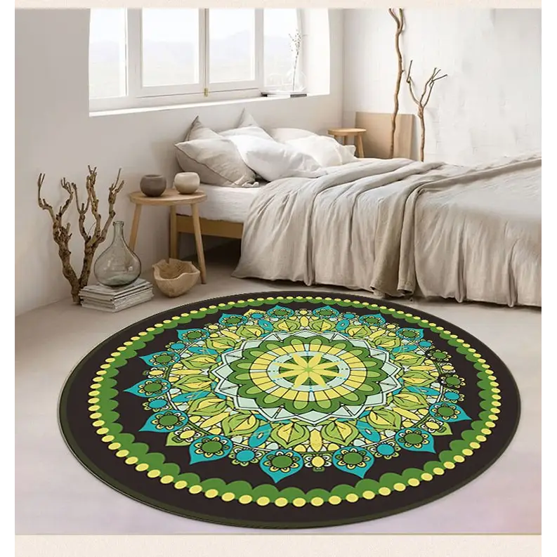Tapis rond exotique vert jaune Heikoa