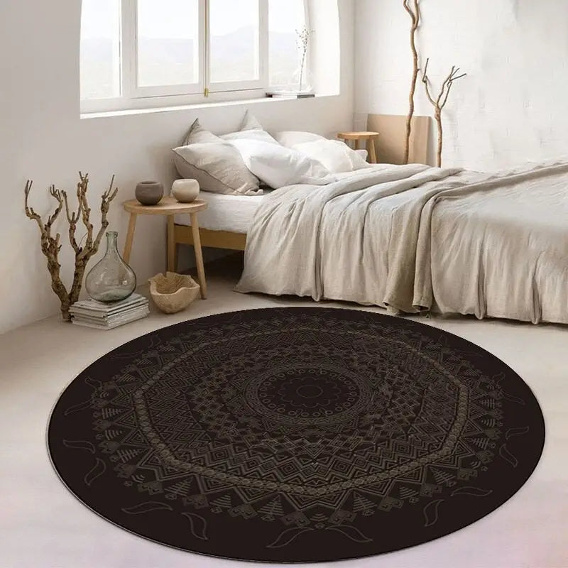 Tapis rond exotique noir Tapis Heikoa 80x80cm Noir
