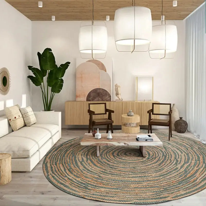 Tapis rond jute Vert foncé Tapis Heikoa