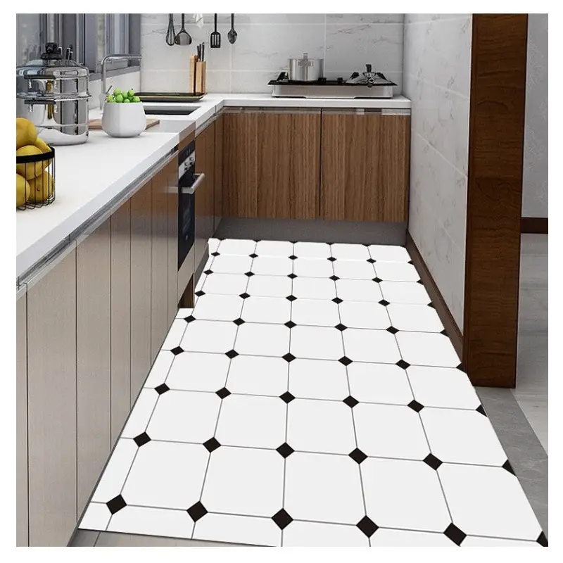 Tapis vinyle carreaux de ciment cuisine  Heikoa Blanc et Noir 50x120cm