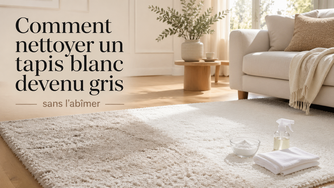Tapis blanc devenu gris avant et après nettoyage doux