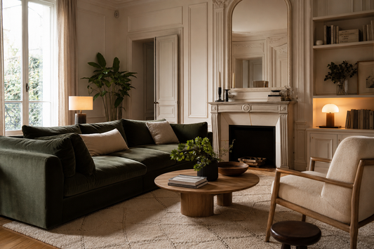 Tapis et canapÃ© en velours : crÃ©er un salon chic sans surcharge