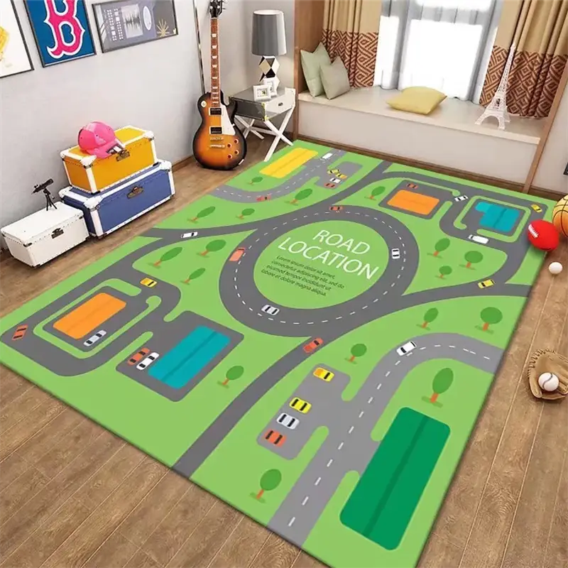 Tapis enfant Circuit Course voiture - Tapis enfant 3D, espace de jeu